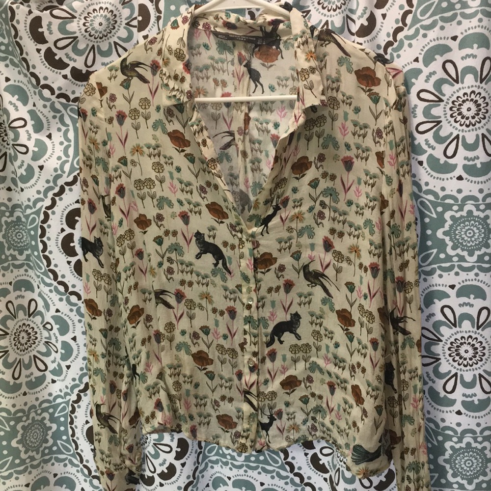 Whimsical Print Zara Collection Button up Blouse